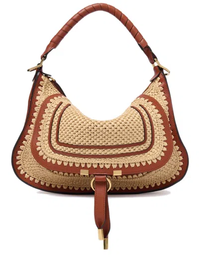 Chloé Marcie Small Shoulder Bag In Raffia-effect Fibres In Brown
