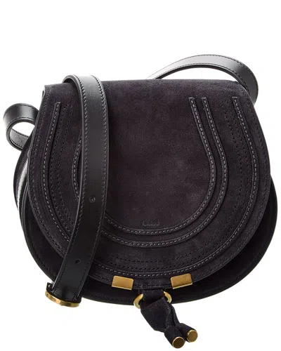 Chloé Marcie Small Suede Saddle Bag In Blue