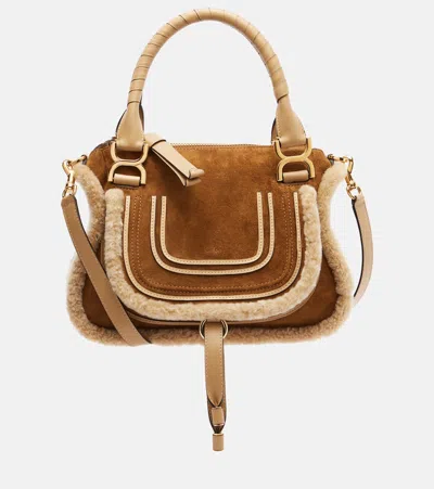Chloé Marcie Small Suede Tote Bag In Sand
