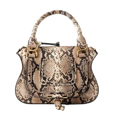 Chloé Marcie Snake-effect Leather Tote Bag In Brown