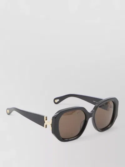 Chloé Marcie Square Frame Sunglasses Gold Detail In Black