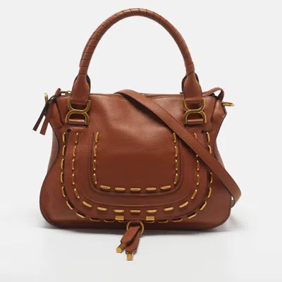 Pre-owned Chloé Marcie Studded Medium Leather Shoulder Bag In Brown