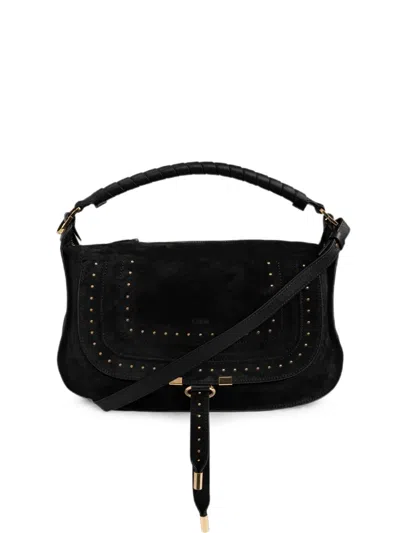 Chloé Marcie Stud-embellished Shoulder Bag In Black