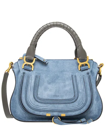 Chloé Marcie Suede & Leather Bag In Blue