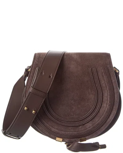 Chloé Marcie Suede Saddle Bag In Brown
