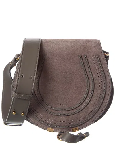 Chloé Marcie Suede Saddle Bag In Gray