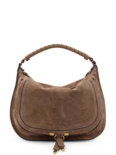 Chloé Marcie Suede Shoulder Bag Large Size In Brown