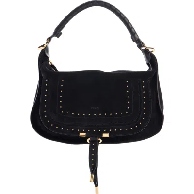 Chloé Marcie Suede Shoulder Bag In Black