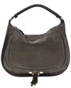Chloé Marcie Medium Black Shoulder Bag With Logo Lettering On The Front In Suede Woman In Brown