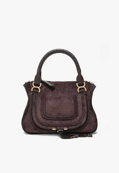 Chloé Marcie Suede Tote Bag In Brown