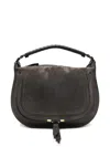 Chloé Marcie Medium Black Shoulder Bag With Logo Lettering On The Front In Suede Woman In Gray