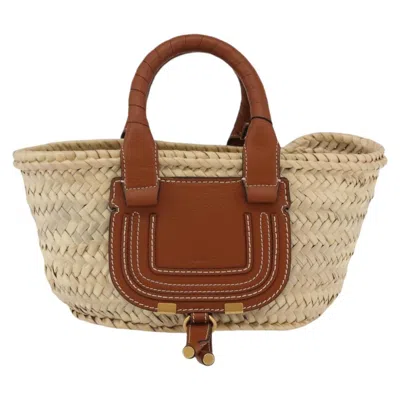 Pre-owned Chloé Chloe Marcie Tote Raffia Beige Wicker Tote Bag Bag () In Sand