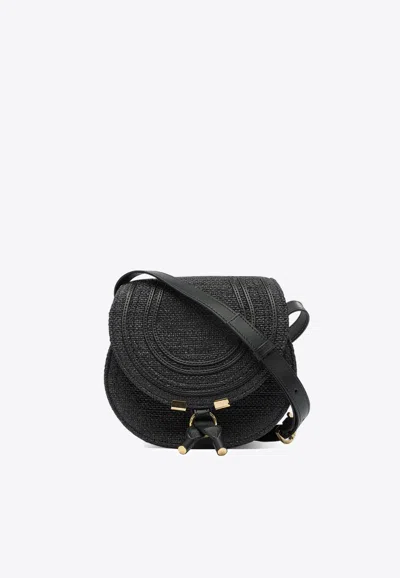 Chloé Marcie Woven Saddle Shoulder Bag In Black