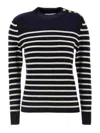 Chloé Pull Marinière En Maille De Laine Et Cachemire Femme Bleu Taille L 92% Laine, 8% Cachemire In Multicolor