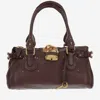 Chloé Paddington Brown Shoulder Bag With Oversized Padlock And C-shaped Buckles In Grainy Leather Woman In Burgundy