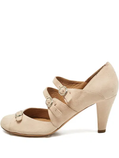 Pre-owned Chloé Mary Jane Suede Strap Pumps In Neutral