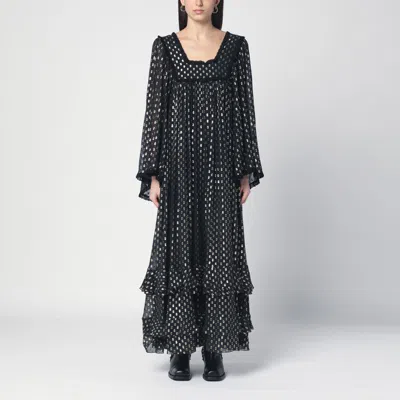 Chloé Maxi Dress Silk Ruffles Scoop Neckline In Black