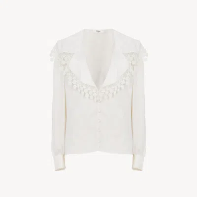 Chloé Floral-trim Printed Silk Blouse In White