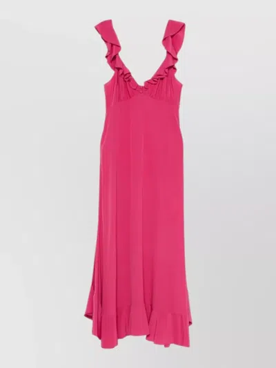 Chloé Maxi Dress Flared Hem Ruffled Neckline In Pink