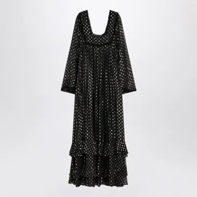 Chloé Maxi Dress Silk Ruffles Scoop Neckline In Black