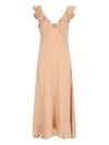 Chloé Long Silk Dress With Flared Skirt And Ruffled Straps In Beige