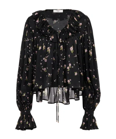 Chloé Maxi Gathered Ruffle Top In Silk Charmeuse