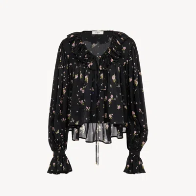 CHLOÉ TOP LARGE À VOLANTS EN CHARMEUSE DE SOIE