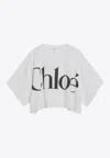 Chloé White Cropped Crewneck T-shirt With Maxi Logo Print On The Front In Cotton Woman