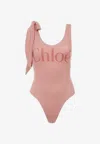 Chloé Maxi Logo Knotted Strap One-piece Swimsuit In Pink