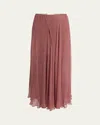 Chloé Flou Midi Skirt In Silk Mousseline Pink Size 10 100% Silk In Red