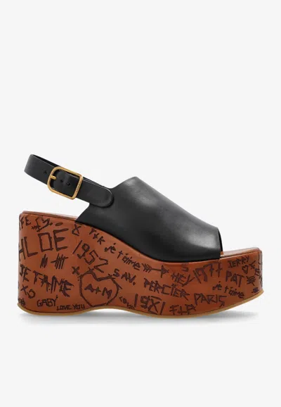CHLOÉ MAXIME 130 LEATHER WEDGE SANDALS