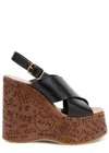 Chloé Maxime Leather Slingback Platform Wedge Sandals In Black