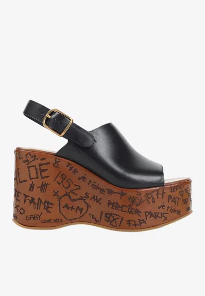 Chloé Maxime 80 Wedge Sandals In Black