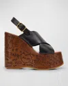 Chloé Maxime Leather Slingback Platform Wedge Sandals In Black