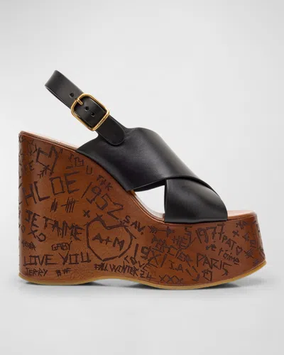 CHLOÉ MAXIME LEATHER CRISSCROSS PLATFORM SANDALS
