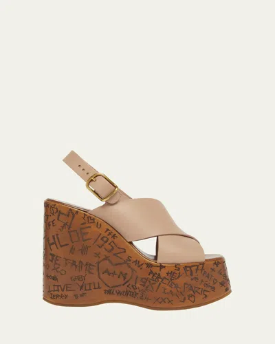 Chloé Maxime Leather Crisscross Platform Wedges