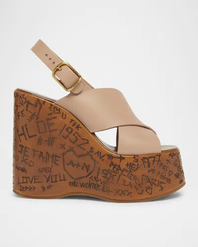 CHLOÉ MAXIME LEATHER CRISSCROSS PLATFORM WEDGES