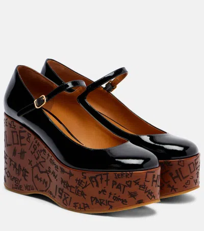 Chloé Maxime Leather Mary Jane Wedge Pumps In Black