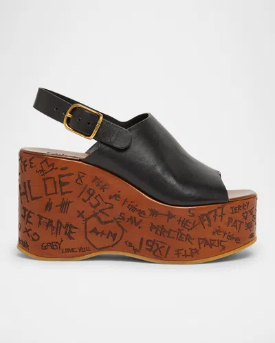 Chloé Maxime Leather Slingback Platform Sandals In Black