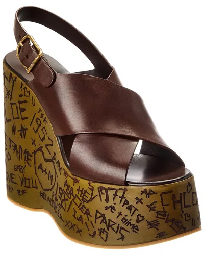 Chloé Graphic Print Wedge Sandals Platform Sole In Brown