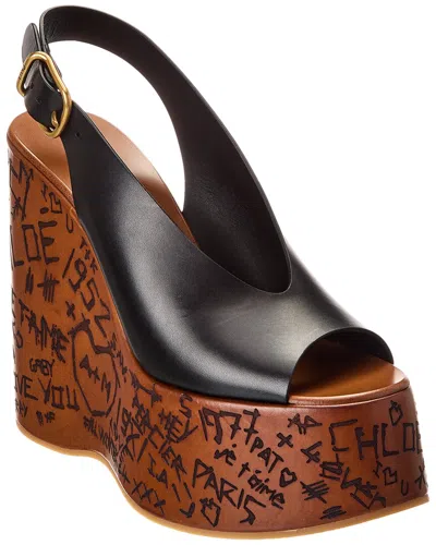Chloé Maxime Leather Wedge Sandal In Black