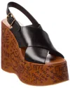 Chloé Maxime Leather Slingback Platform Wedge Sandals In Black