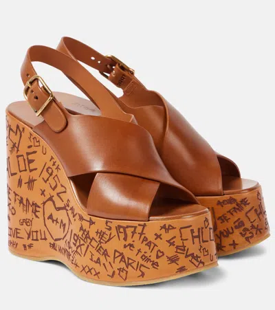CHLOÉ CHLOE MAXIME LEATHER WEDGE SANDALS