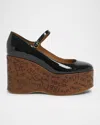 Chloé Maxime Patent Leather Platform Wedge Sandals In Black