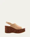Chloé Maxime Platform Wedge Suede Sandals In Brown
