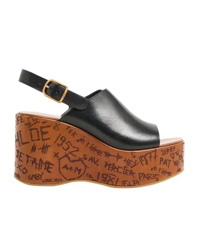 Chloé Maxime Leather Slingback Platform Sandals In Black