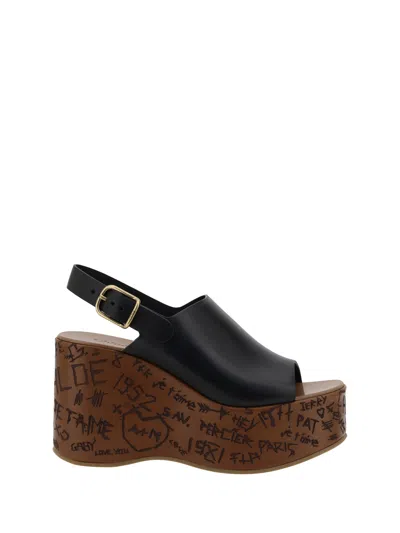 Chloé Maxime Leather Slingback Platform Sandals In Black