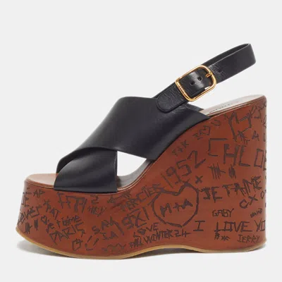 Pre-owned Chloé Maxime Size 39 Black Leather Wedge Sandals
