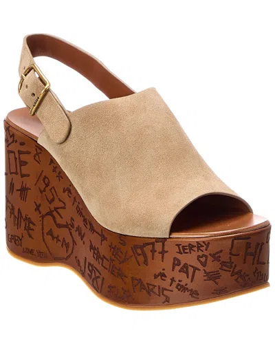 Chloé Maxime Suede Wedge Sandal In Neutral