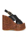 Chloé Maxime Leather Slingback Platform Wedge Sandals In Black
